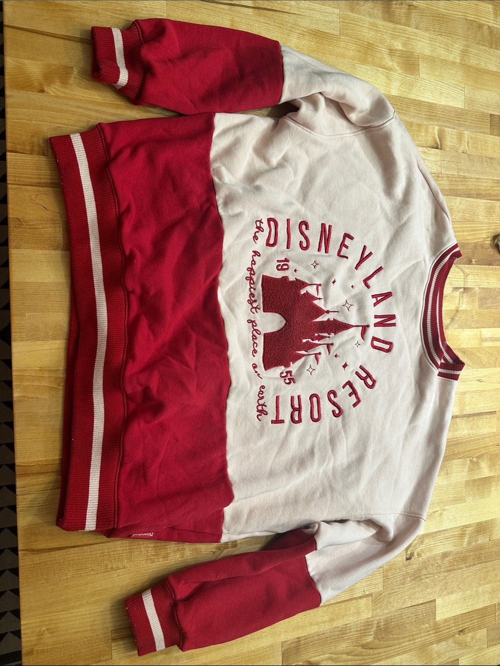 Disney light pink and red striped ribbed-neck sweatshirt
